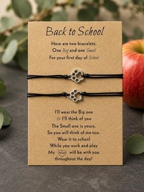 Back to School Paw Print Wish Bracelet Set Parent Child Matching NWT